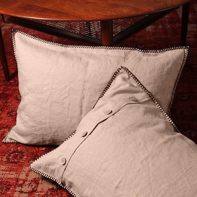 Washed linen cushion cover “blanket stitch"