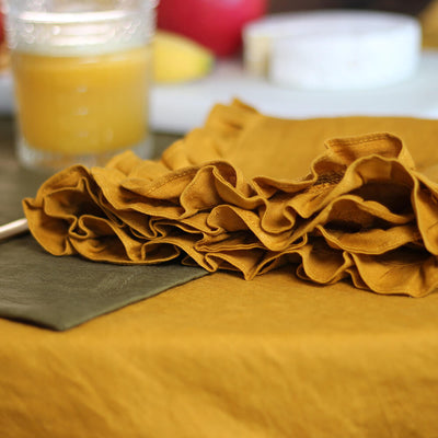 Ruffles Table Napkins closeup #colour_mustard