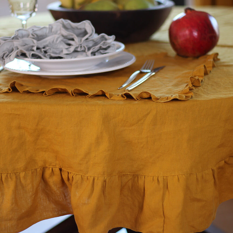 100% Pure Washed Linen Ruffles Placemats