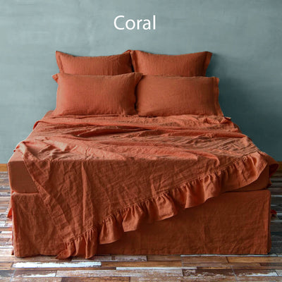 Ruffled Linen Top Sheet #colour_coral