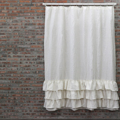 Ruffled Shower Linen Curtain #colour_ivory
