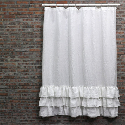 Ruffled Shower linen Curtain #colour_optic-white