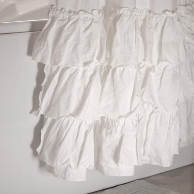 Linen Ruffles Shower Curtain Optic White Closeup