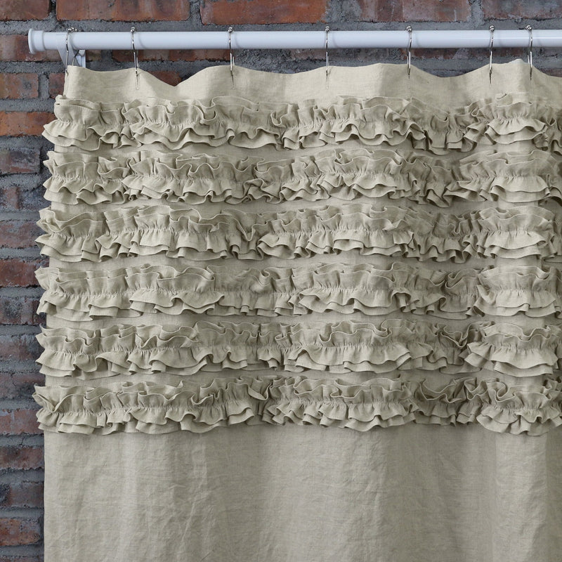 Shabby Chic Ruffle Washed Linen Shower Curtain 