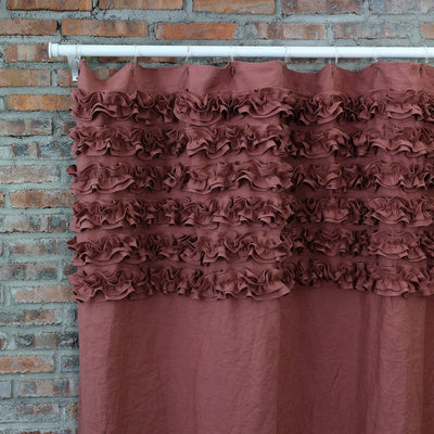 Closeup Shabby Chic Linen Shower Curtain #colour_brick