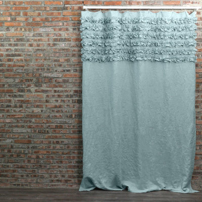  Ruffled Washed Linen Bath Curtains #colour_icy-blue