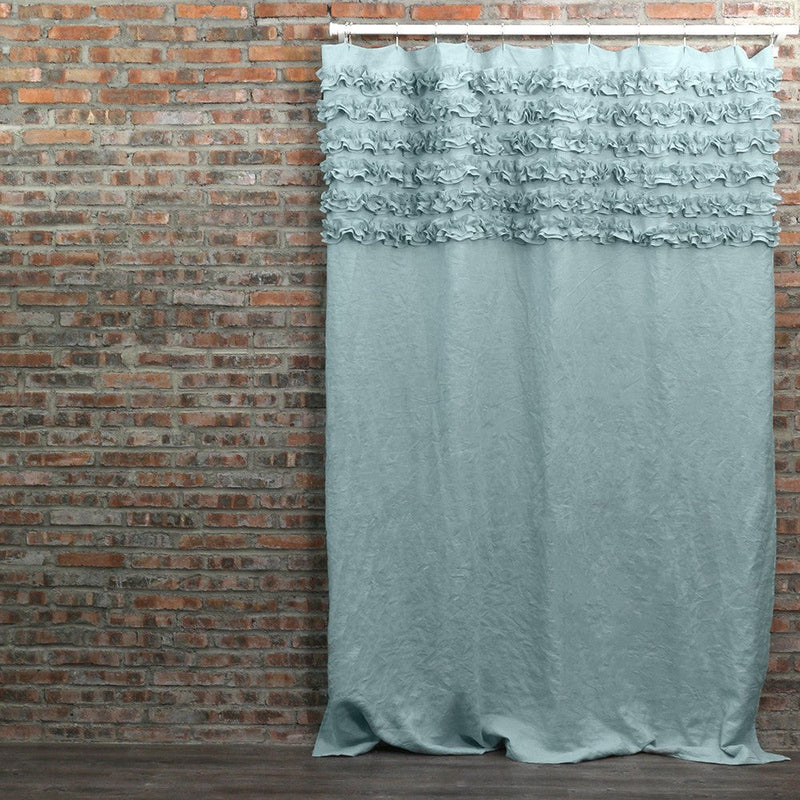  Ruffled Washed Linen Bath Curtains 