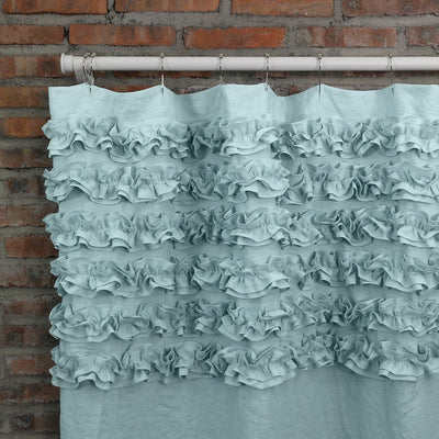 Shabby Chic Ruffle Washed Linen Shower Curtain #colour_icy-blue