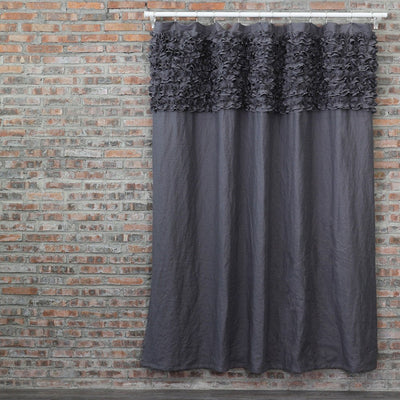  Ruffled Washed Linen Bath Curtains #colour_lead-grey