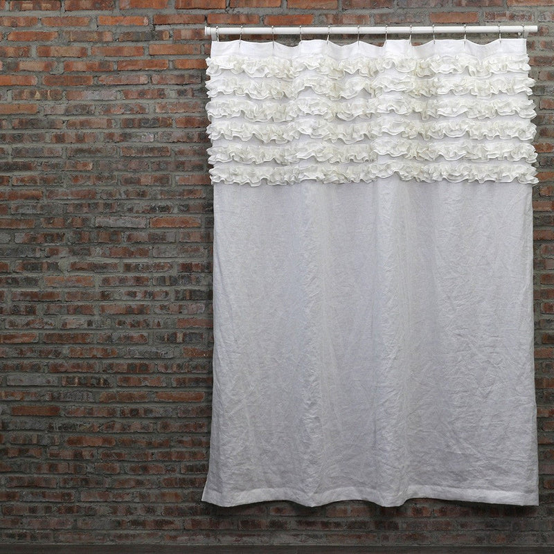  Ruffled Washed Linen Bath Curtain 