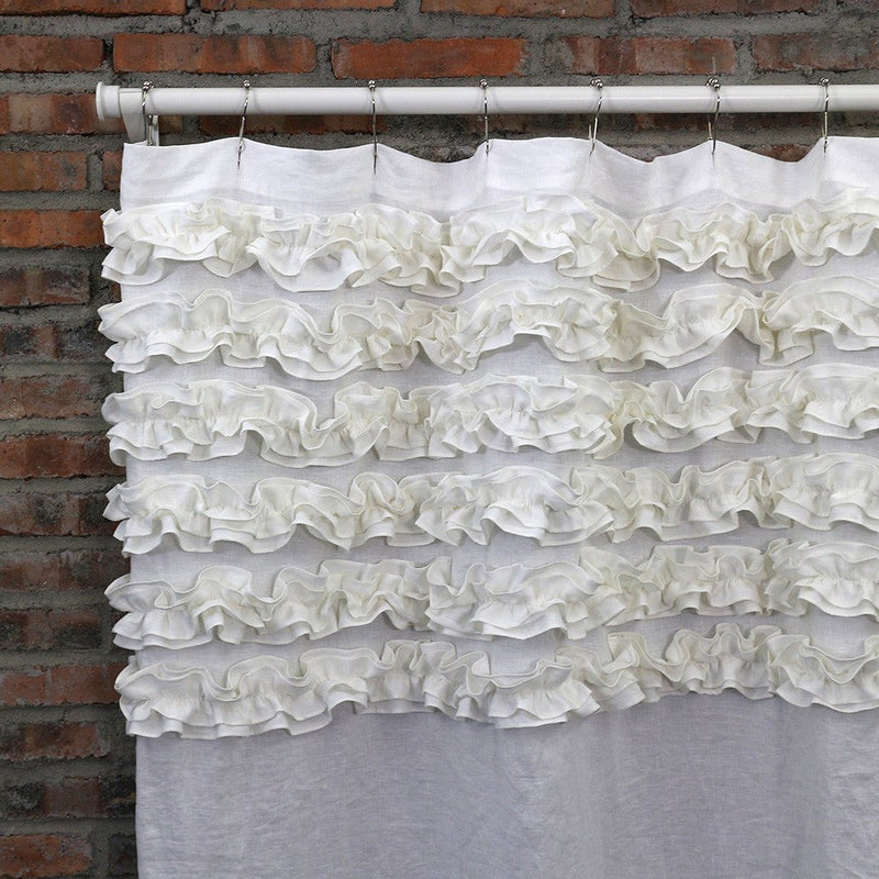 Shabby Chic Ruffle Washed Linen Shower Curtain 