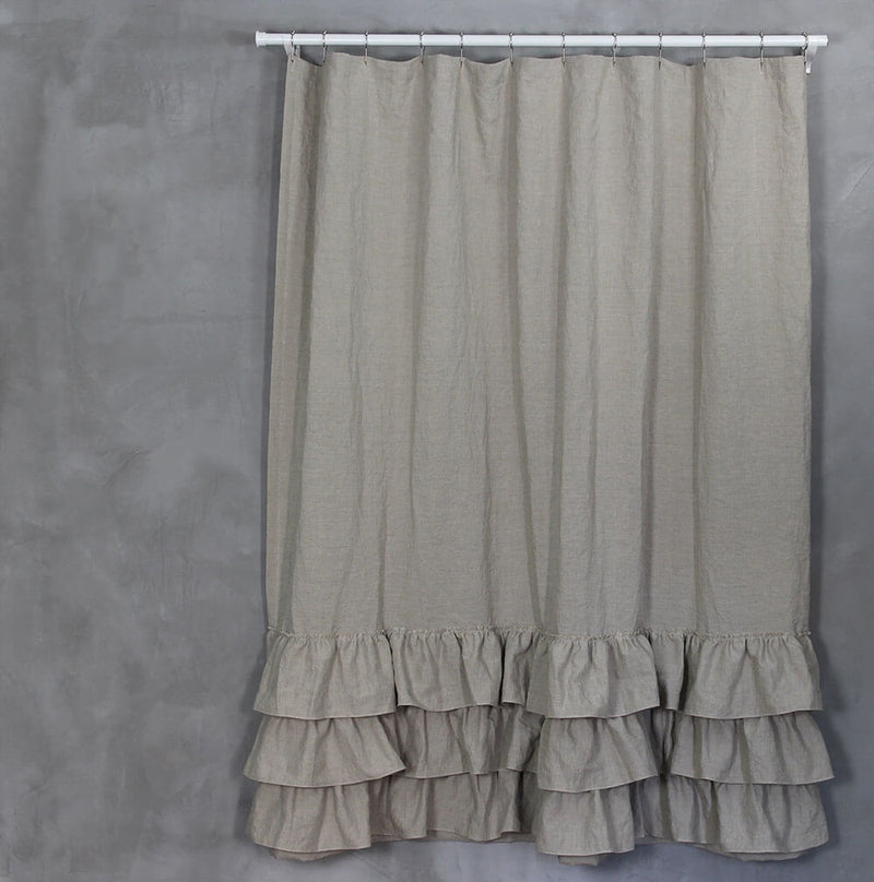 Linen Ruffles Shower Curtain Natural 