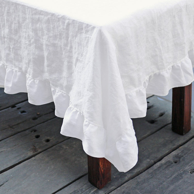 100% Pure Washed Linen Fabric Ruffles Table Clothes
