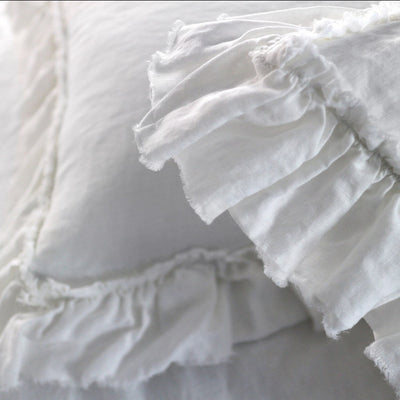 Pure Linen Pillowcases set with Frayed Ruffle
