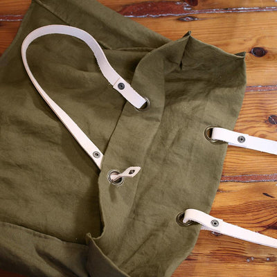 Washed Linen Bag with leather Handle #colour_green-olive