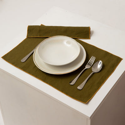 Bourdon Edge Linen Placemats #colour_green-olive